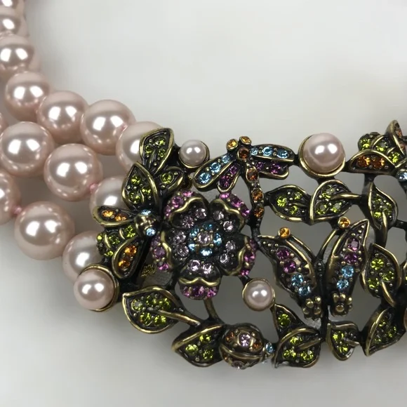 SOLD. Heidi Daus RARE Secret Garden Swarovski Crystals Simulated Pearls Necklace - Picture 3 of 12
